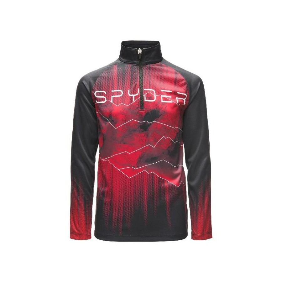 Clothing * | Hot Sale Spyder Limitless Rising Zip T-Neck Boys' Black/Red/Black